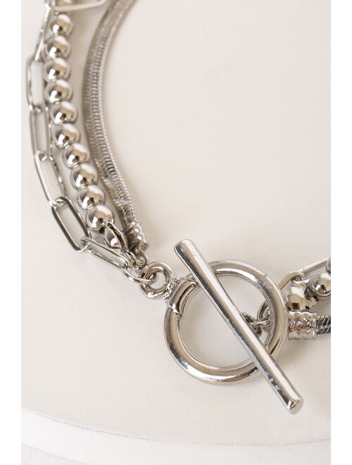 Lulus What You Came For Silver Layered Chain Bracelet