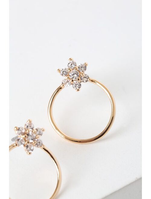 Lulus Perfection and Beauty Gold Rhinestone Hoop Earrings