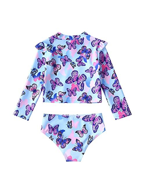 Haitryli Kids Girls 2 Pieces Rash Guard Sets Swimsuit Long Sleeve Swim Tops Bottom Tankini Bathing Suit