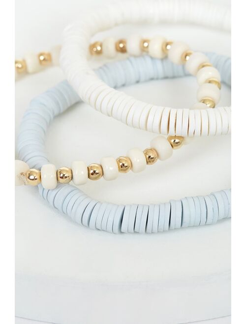 Lulus Beach Bliss Cream Multi Beaded Bracelet Set