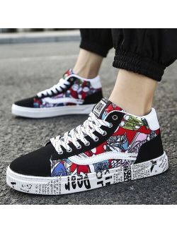 Men Casual Canvas Shoes High Top Print Sneakers