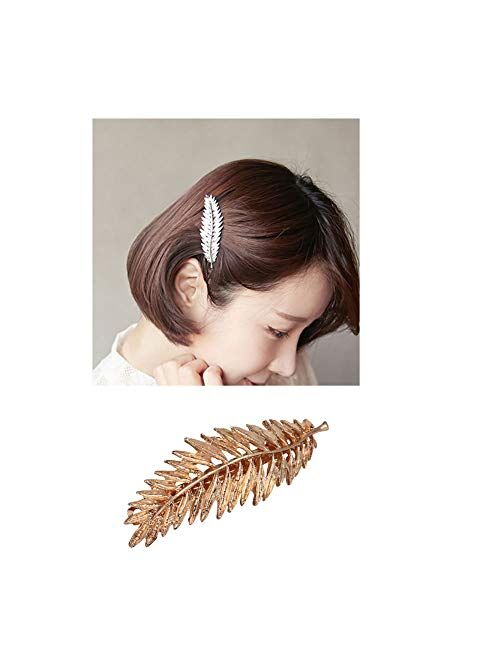 9 Pack Gold Feather Leaf Flower Metal Hair Clip Snap Barrette Claw Clamp Bobby Pin Alligator Hairclips Wedding Party Hair Decorations Accessories for Women Ladies