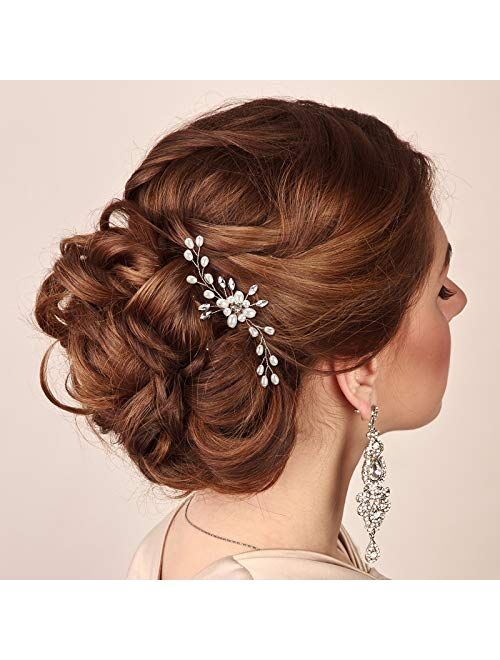 4 Pieces Pearl Hair Pins Bridal Hair Pins Wedding Pearl Rhinestones Headpiece Bride Hair Accessories for Women, Bride, Bridesmaid