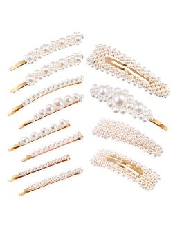 Frcolor Pearls Hair Clips for Women Girls, Fashion Artificial Pearl Barrettes Bobby Pins Hairpins Snap Clips Hair Accessories for Party Birthday Wedding Daily Gifts, 12PC