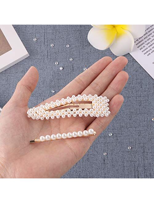 Frcolor Pearls Hair Clips for Women Girls, Fashion Artificial Pearl Barrettes Bobby Pins Hairpins Snap Clips Hair Accessories for Party Birthday Wedding Daily Gifts, 12PC