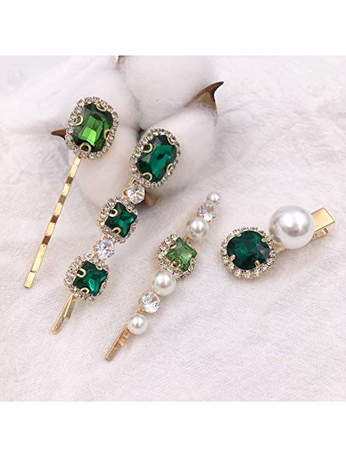 4PCS Pink Diamond Crystal Pearl Gold Bobby Pins Decorative Hair Slides Clips Accessories Women
