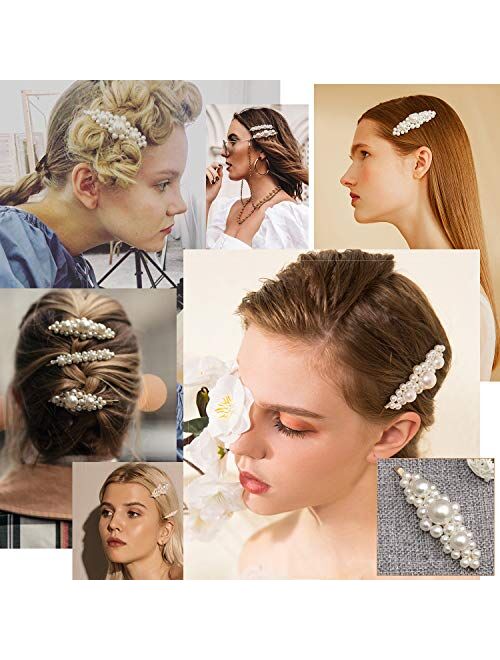 Warmfits Pearl Hair Clips Pearl Hair Accessories Gift for Women Girls - 10pcs Elegant Large Big Hair Styling Pearl Hair Pins Bridal Hair Barrettes for Wedding, Party and 