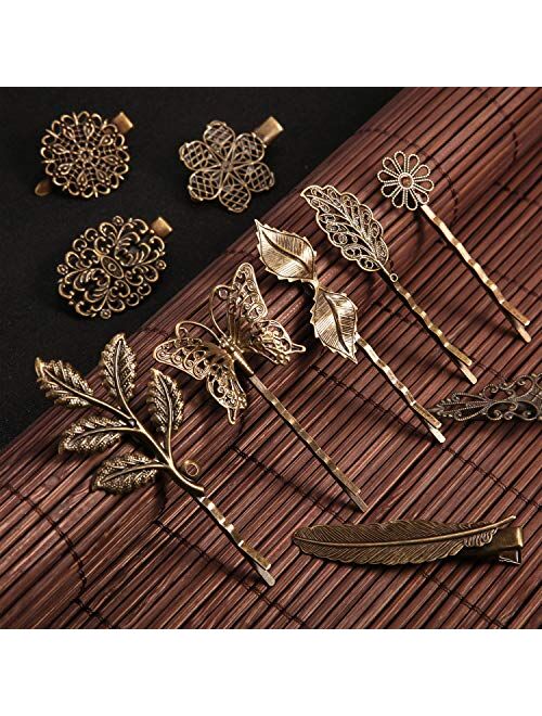 18 Pieces Vintage Metal French Barrette Retro Bronze French Clip Bronze Leaf Bobby Pin Vintage Hair Clips Hair Accessories for Women Girls