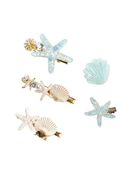 Shell Pearl Starfish Hair Clip Set for Women Girls, Princess Hair Clips, Alligator Hair Clips, Ladies and Girls Headwear Styling Tools Hair Accessories