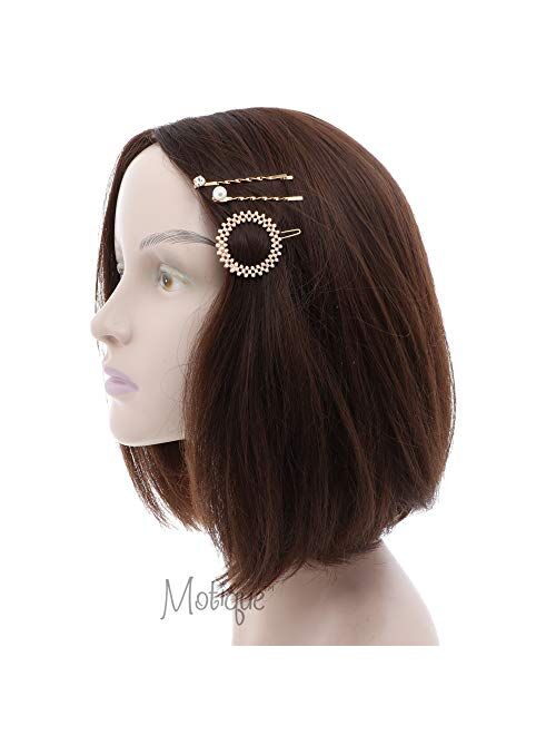 Studded Rhinestone And Pearl Hair Pins Decorative Bobby Pin Hair Barrette Sets (6 Singles) - Circular Set