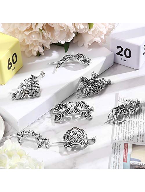 8 Pieces Viking Celtic Hair Clips Vintage Celtic Hairpins Silver Celtic Hair Slide Hairpins Alloy Knot Hair Pins Viking Celtic Knot Hair Accessories for Girls and Women