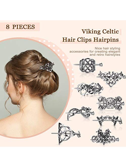 8 Pieces Viking Celtic Hair Clips Vintage Celtic Hairpins Silver Celtic Hair Slide Hairpins Alloy Knot Hair Pins Viking Celtic Knot Hair Accessories for Girls and Women