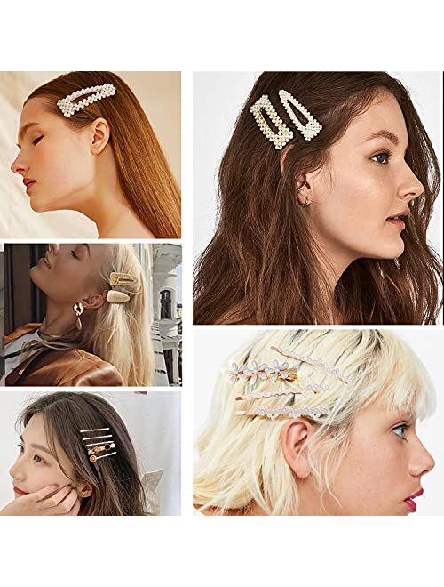 Women Hair Accessories 18PCS Handmade Simulation Pearl Barrettes Clip Set Geometric Flower Bobby hairpin Girls Headwear