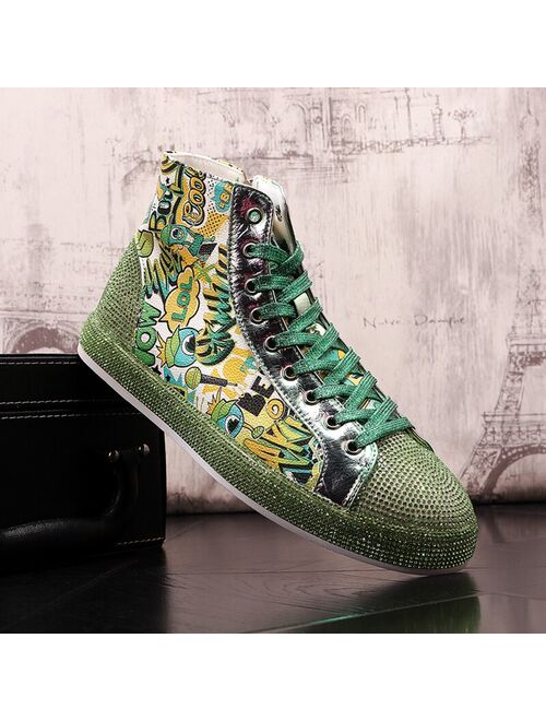 Heighten Shoes Designer Men Dazzling Colorful  Graffiti High Tops Causal Flats Moccasins Sneakers