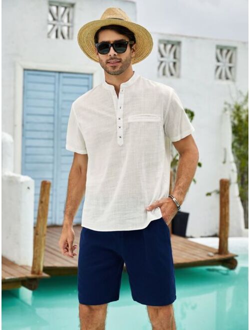 Shein Men Solid Half Button Lightweight Summer Shirt