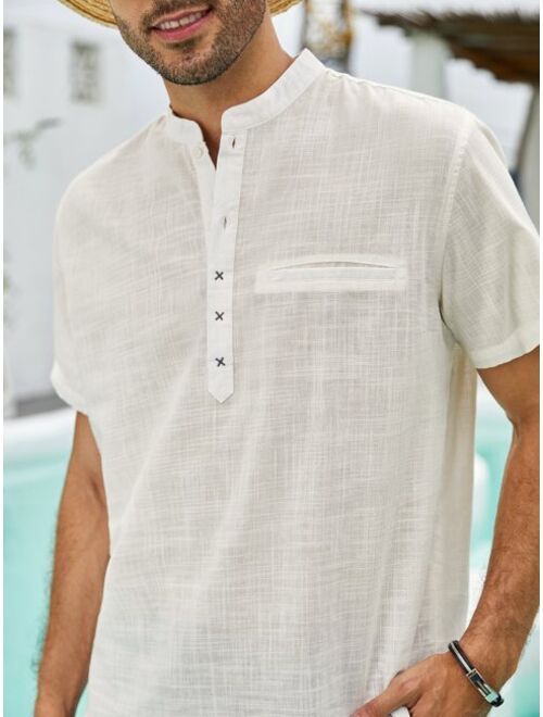 Shein Men Solid Half Button Lightweight Summer Shirt