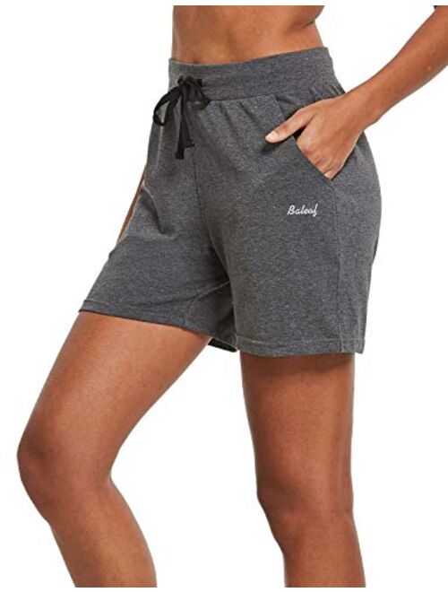BALEAF Women's 5" Lightweight Cotton Yoga Pocketed Lounge Walking Shorts Pajama Activewear Travel Shorts