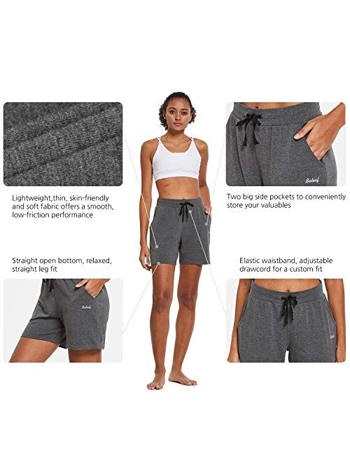 BALEAF Women's 5" Lightweight Cotton Yoga Pocketed Lounge Walking Shorts Pajama Activewear Travel Shorts