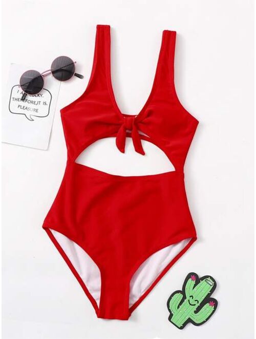 Shein BASICS Girls Cut-out Knot One Piece Swimsuit