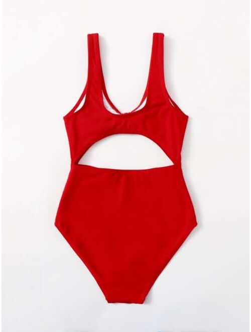 Shein BASICS Girls Cut-out Knot One Piece Swimsuit