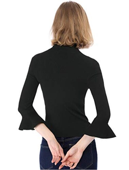 Allegra K Women's Ruffle Long Sleeves Turtleneck Sweater Pullover Stretchy Knit Slim Fit Sweatshirt