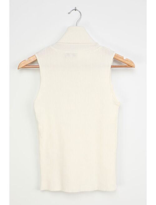 Lulus Naomi Ivory Knit Turtleneck Sleeveless Sweater Top