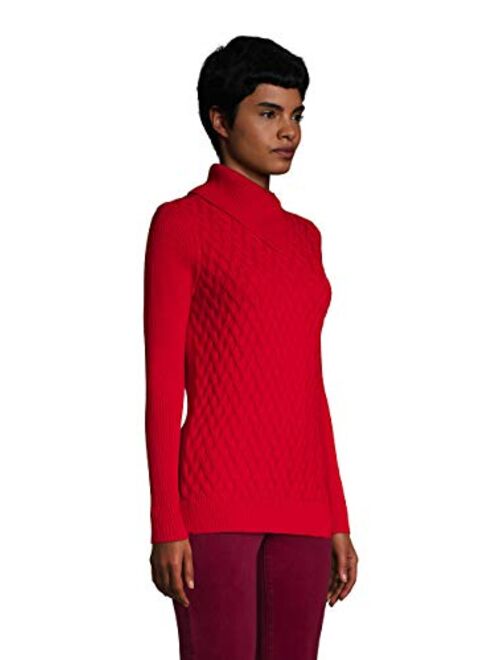 Lands' End Women's Fine Gauge Cotton Mix Stitch Turtleneck Sweater