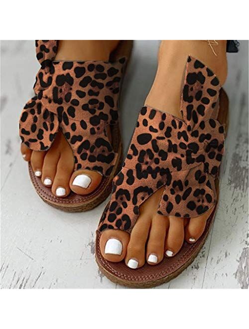 Women's Ring Toe Knotted Flat Slippers Low Heel Sandals Vintage Casual Beach Flip Flops Sandals