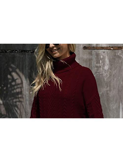 Sovoyontee Women 100% Cotton Cable Knit Turtleneck Pullover Sweater