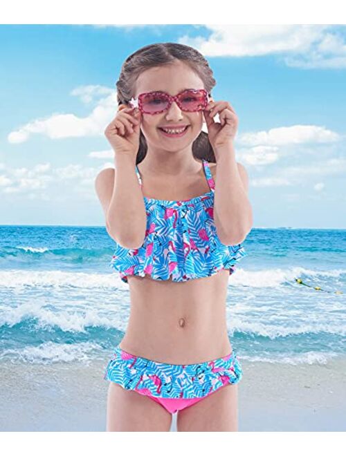 Girls Two Piece Swimsuits, Kids Flamingo Hawaiian Ins Bikini, Tropical Printing Beach Bathing Suit for Vacation