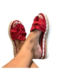Sandals for Women Casual Summer Bowknot Open Toe Sandals Shoes Bohemian OutdoorSlippers Sandals Flat Beach Sandals