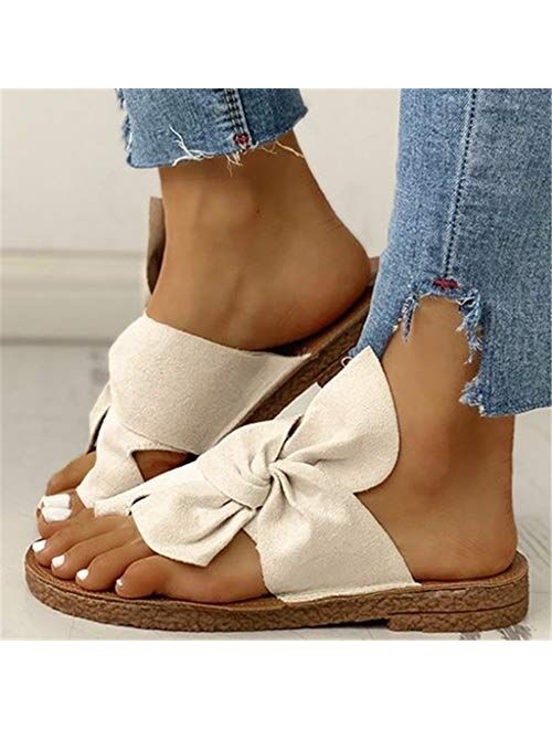 Sandals for Women Casual Summer Bowknot Open Toe Sandals Shoes Bohemian OutdoorSlippers Sandals Flat Beach Sandals