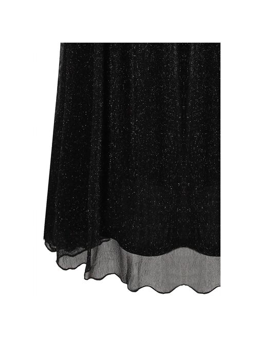 Angel-fashions Women's V Neck Pleated Beading Evening Dress Long A Line Formal Party Gown Black 486
