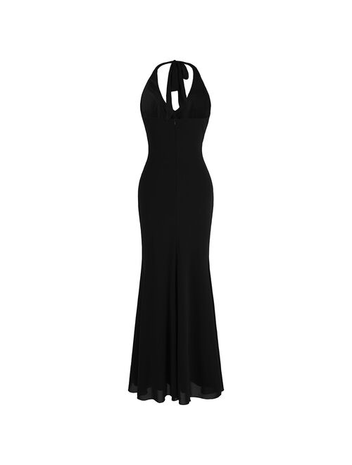 Angel-fashions Halter Beading Black Evening Dresses Long Formal Party Gown 474 484