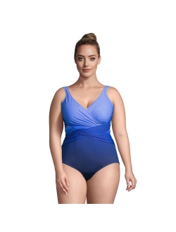 Plus Size Lands' End SlenderSuit Tummy Control Surplice One-Piece Swimsuit