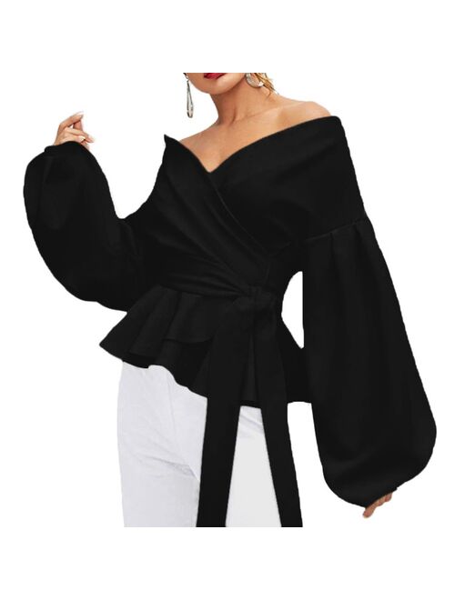 Shein Women Blouse Sexy Tops 2020 Summer V Collar Shirt Plus Size Women Fashion Blouses Bowknot Casual Shirt