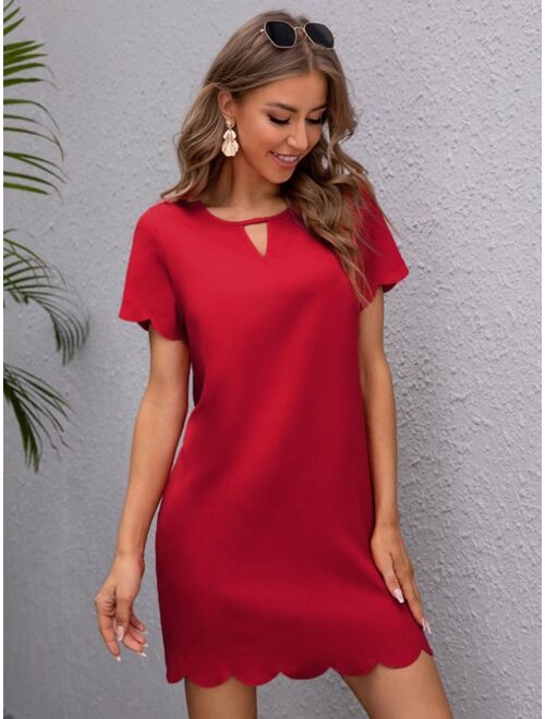 Shein Keyhole Neck Scallop Edge Dress