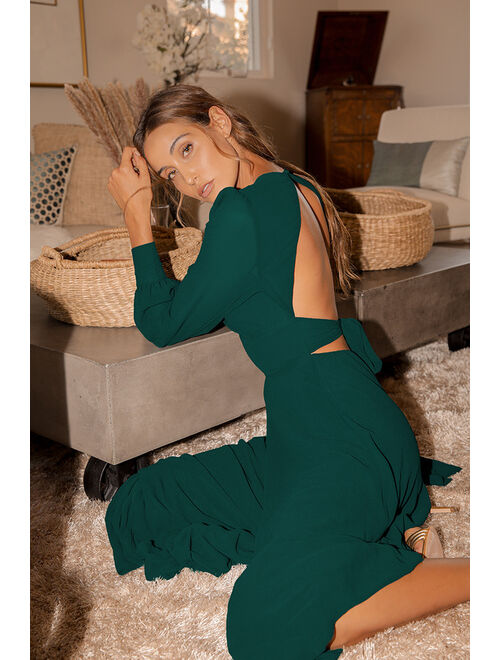 Lulus Talk About Divine Hunter Green Long Sleeve Backless Maxi Dress