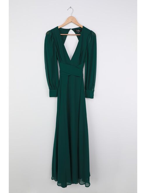 Lulus Talk About Divine Hunter Green Long Sleeve Backless Maxi Dress