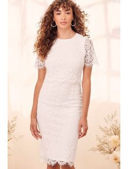 Devotion White Lace Short Sleeve Midi Dress