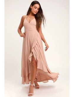 In Love Forever Nude Lace-Up High-Low Maxi Dress