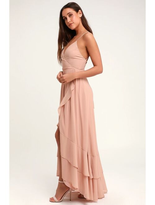 Lulus In Love Forever Nude Lace-Up High-Low Maxi Dress