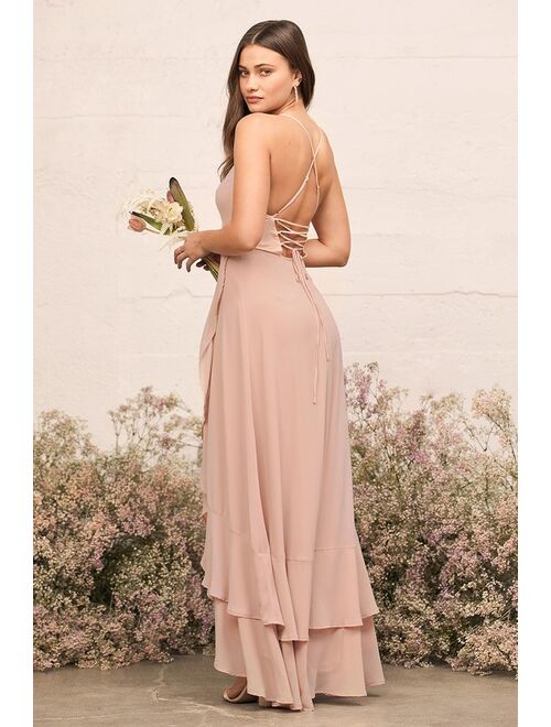 Lulus In Love Forever Nude Lace-Up High-Low Maxi Dress