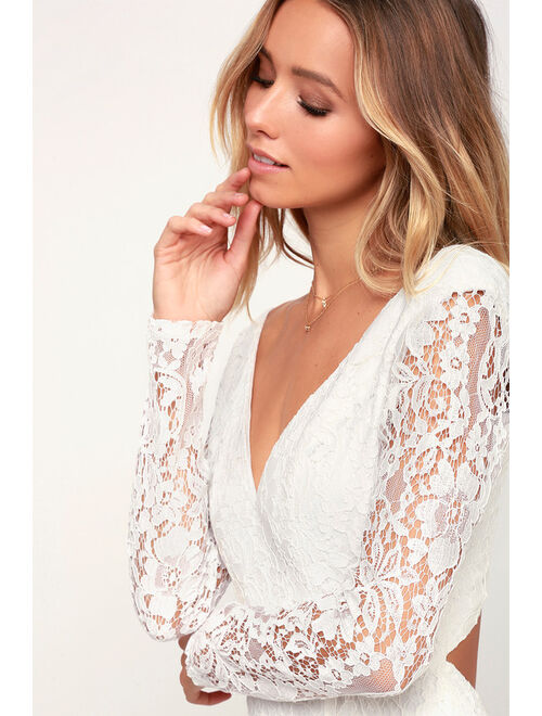 Lulus Natural Beauty White Lace Long Sleeve Maxi Dress