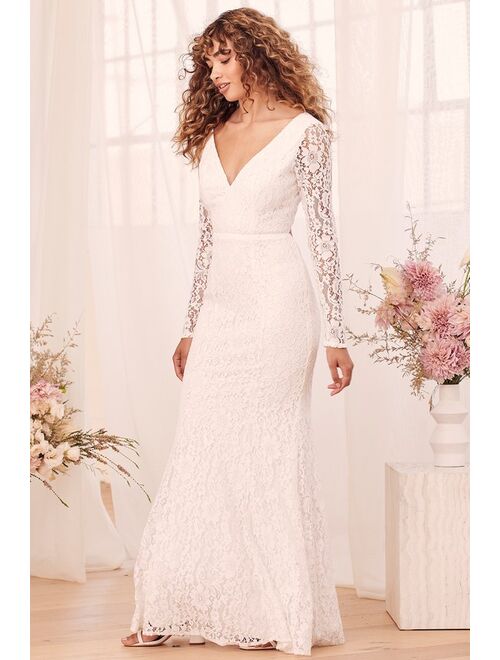 Lulus Natural Beauty White Lace Long Sleeve Maxi Dress