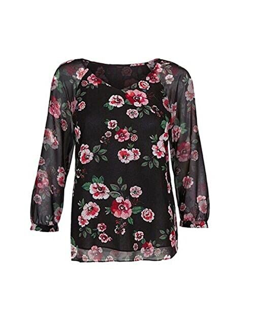 Buy CABI Garden Blouse Black Layered Sheer Floral Print Top online ...