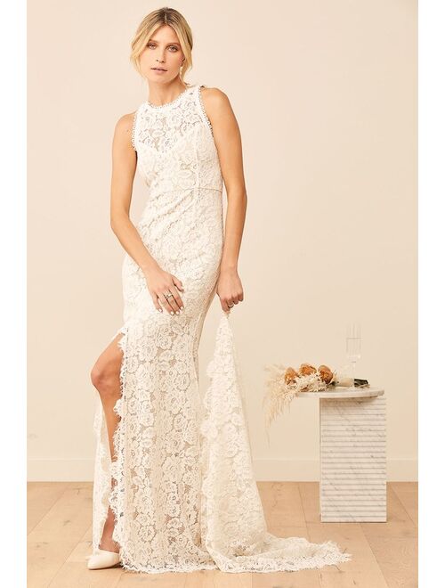 Lulus Love Everlasting White Floral Lace Mermaid Maxi Dress