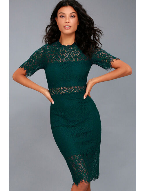 Lulus Remarkable Forest Green Lace Dress