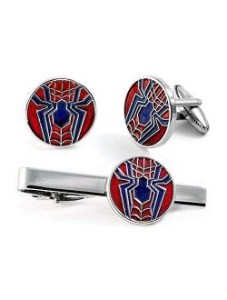 SharedImagination Spider-Man Cufflinks, Marvel Avengers Logo Tie Clip, Amazing Spiderman Jewelry, Ironman Captain America Tie Tack Present, Cuff Links Wedding Party Groom