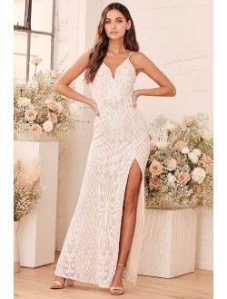 Destined for Romance Beige and White Sequin Maxi Dress